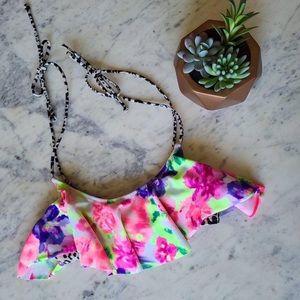 Victoria’s Secret neon ruffle bikini top floral leopard pink purple yellow green